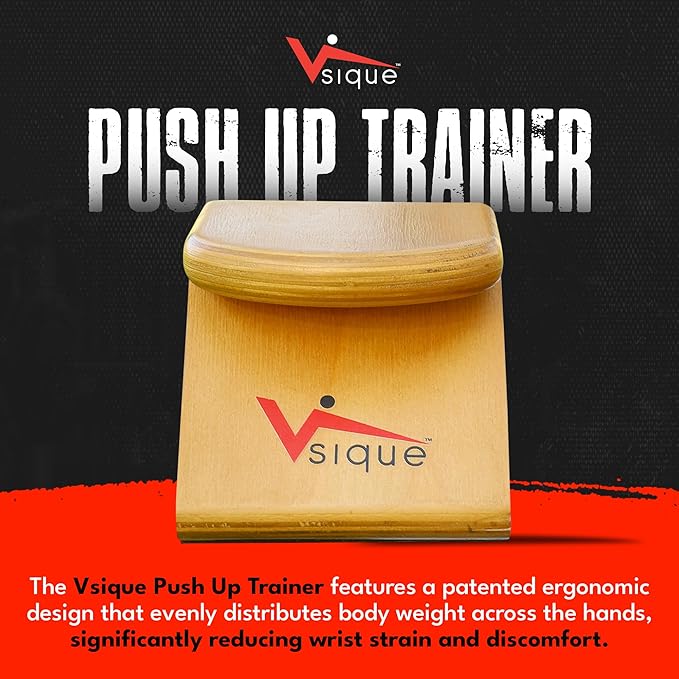 The Vsique Push Up Trainer for Proper Form - Wooden Ergonomic Push Up Grips Reduce Wrist, Joint Strain & Discomfort - Wrist-Friendly Design for All Fitness Levels - Push Up Grips for Floors & Counters