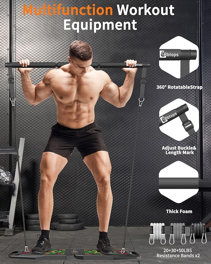 Push UP Board, Pilates Bar & 20 Fitness Accessories with Resistance Bands Ab Roller Wheel, 25 in 1 Foldable Push up Bar at Home Gym, Workout Exercise Equipment for Man and Women-Blackgray