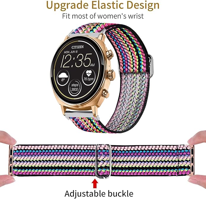 Compatible for FITVII Fitness Tracker Bands, 18mm, 20mm, 22mm Stretch Elastics Nylon Adjustable Replacement Strap Accessories