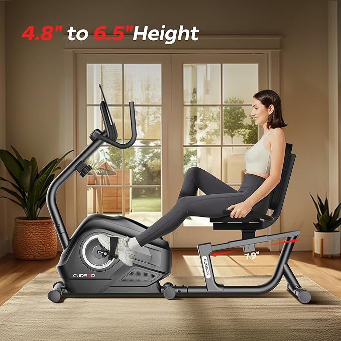CURSOR FITNESS Recumbent Exercise Bike, Stationary Bikes for Home with Adjustable Seat, 16-Level Magnetic Resistance Recumbent Exercise Bike for Home Gym Cardio Workout Training