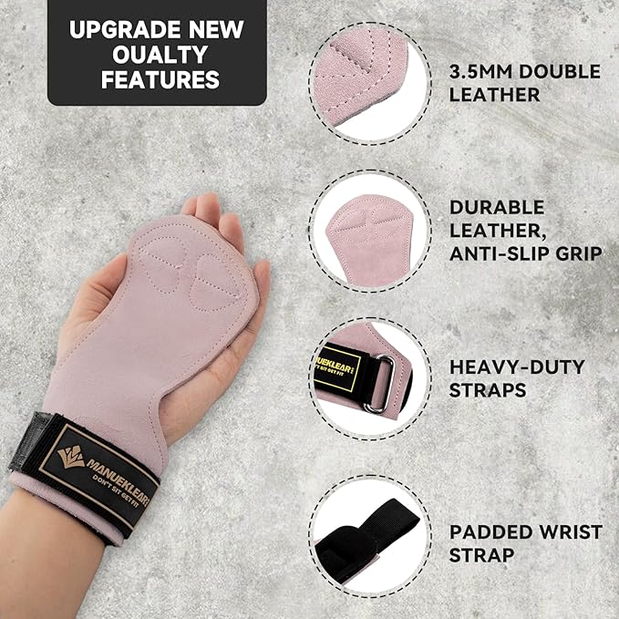 MANUEKLEAR Gym Straps Weight Lifting, Double Leather Lifting Straps for Men Deadlift with Cushion Wrist Loop, Gym Lifting Wrist Wraps for Weightlifting