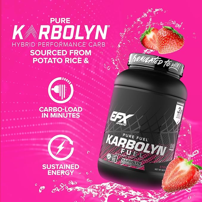 EFX Sports Karbolyn Fuel | Fast-Absorbing Carbohydrate Powder | Carb Load, Sustained Energy, Quick Recovery | Stimulant Free | 35 Servings (Strawberry)