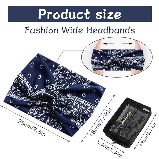 S&N Remille Wide Headbands for Women, Large Hairband, Elastic Non-Slip Headband Twist Knotted Accessories, Yoga Workout Vintage Hair 3 Pack