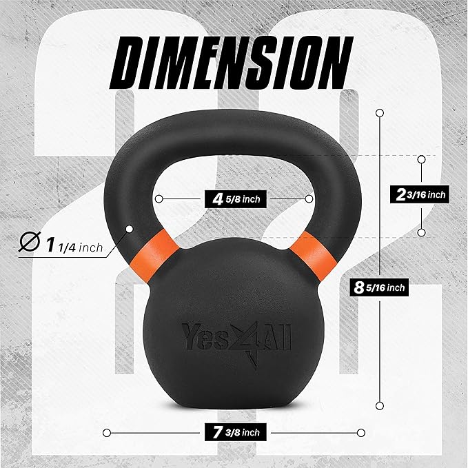 Yes4All Powder Coated Cast Iron Kettlebell Strength Training Kettlebells Weight Set for Full Body Workout, Home Gym