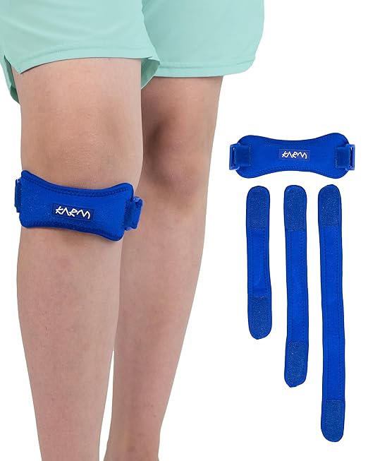 KARM Kids Knee Brace Strap - Osgood Schlatter Knee Brace Youth for Kids, Child - Patellar Tendon Support Patella Band for Pain, Sports, Basketball with 3 Length Adjustable Straps (Single, Blue)