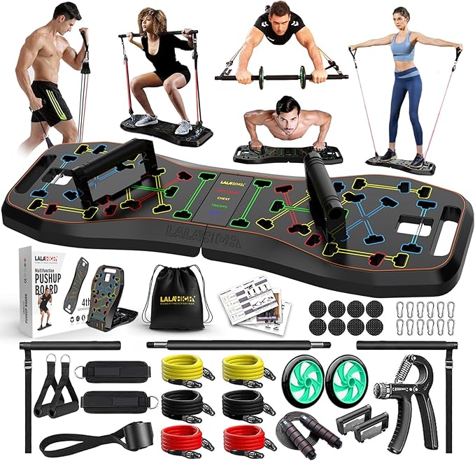 LALAHIGH 25-in-1 4rd Generation Push Up Board - Multi-Functional Foldable Gym System with Resistance Bands, Pilates Bar & Pulleys, Portable Workout Equipment for Men & Women, Chest/Back/Abs Training