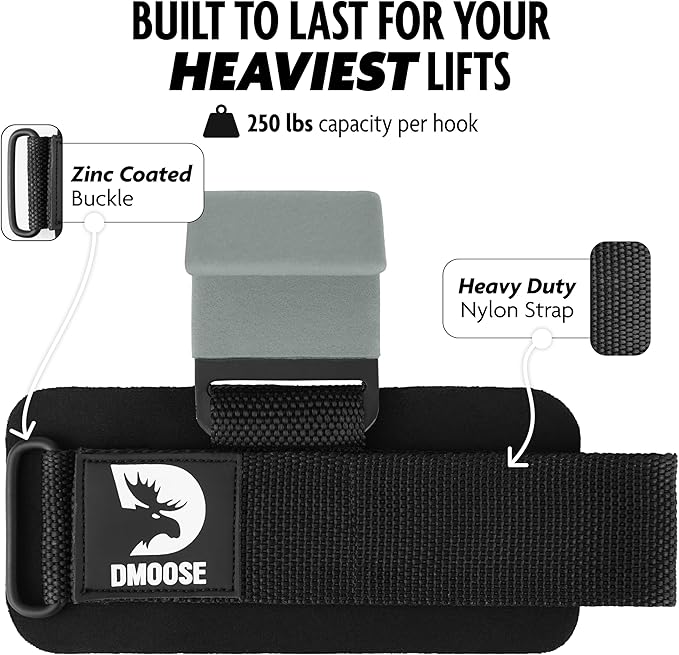 DMoose Fitness Weight Lifting Hooks for Men & 8 mm