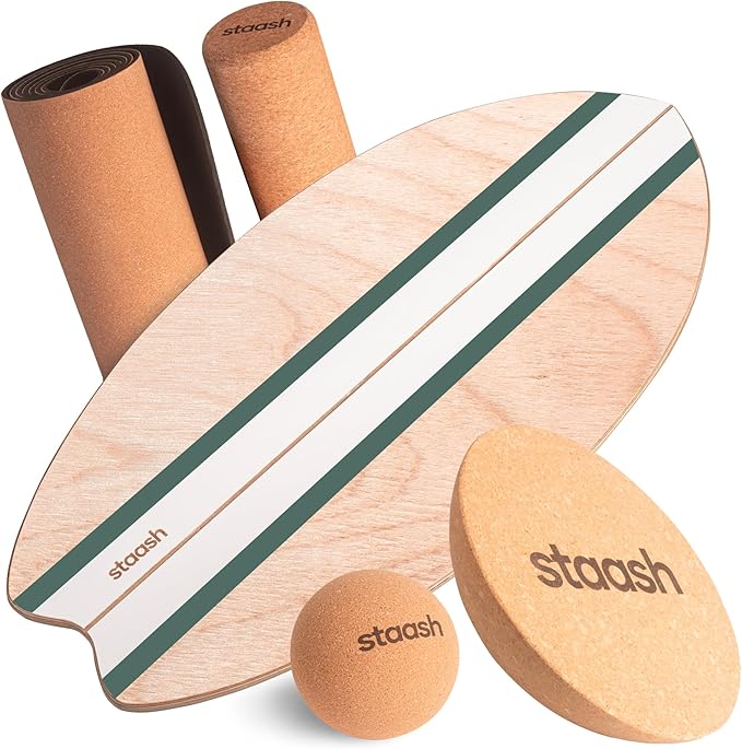 STAASH® Balance Board – Starter (Board + Roller) or Full Kit (w/Mat, Ball & Disc) – Core Balance Trainer for Fitness, Rehab, Surf – Free Coaching Videos