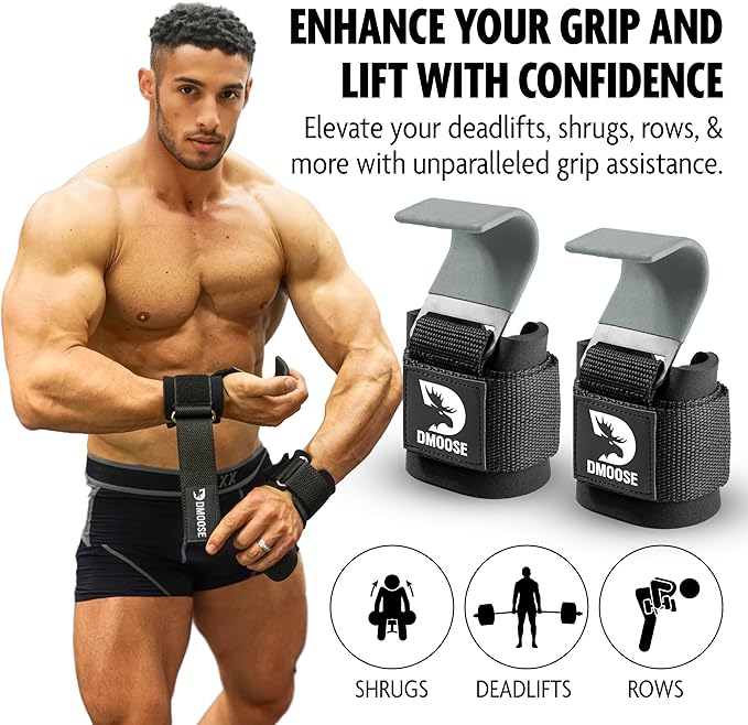 DMoose Fitness Weight Lifting Hooks for Men & 8 mm