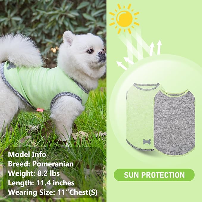 KYEESE 2Pack Dog Shirts Sun Protection Pet T Shirt Quick Dry Puppy Shirt for Small Dogs with Reflective Label Soft Tank Top Sleeveless Dog Vest Pet Clothes Puppy Shirts, Small,Green+Grey