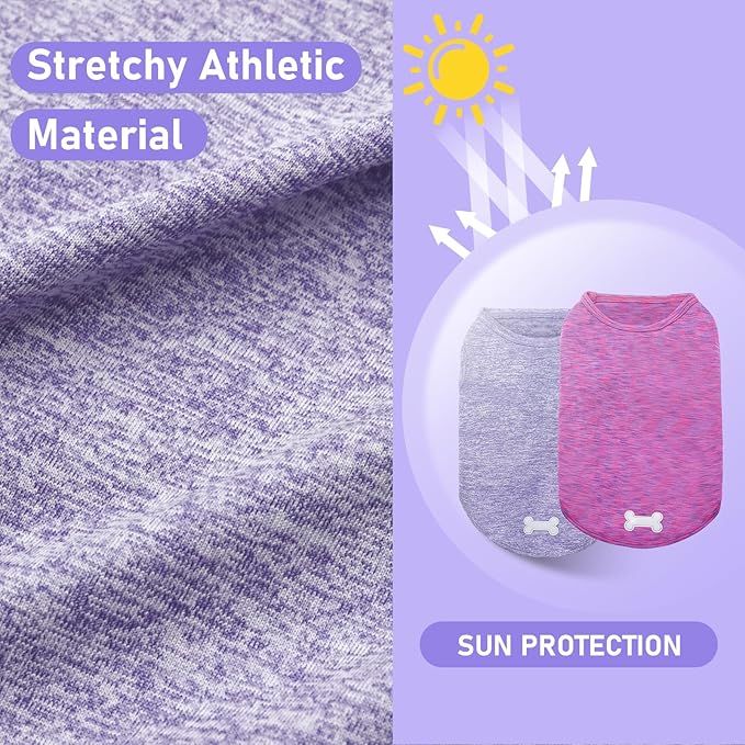 KYEESE 2 Pack Dog Shirts for Large Dogs Quick Dry Breathable Stretchy Sun Protection Pet T-Shirts with Reflective Label Tank Top Sleeveless Vest Dog Clothes, Purple+Pink, 3XL