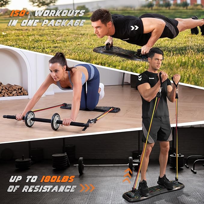 LALAHIGH 25-in-1 4rd Generation Push Up Board - Multi-Functional Foldable Gym System with Resistance Bands, Pilates Bar & Pulleys, Portable Workout Equipment for Men & Women, Chest/Back/Abs Training