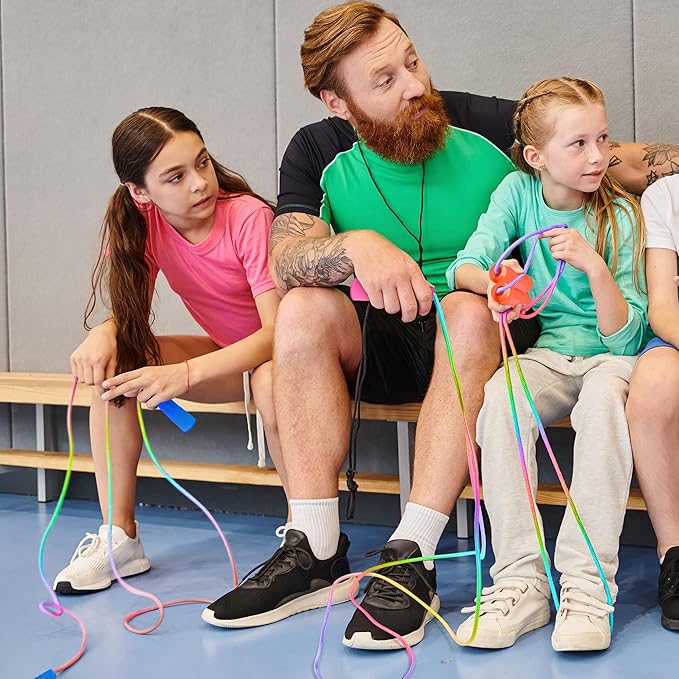 Kids Jump Rope, Colorful Gradient Nylon Skipping Ropes for Children, 7.55FT Adjustable Length, Plastic Handles, Lightweight Jumping Ropes for Schools, Events, and Family Fun