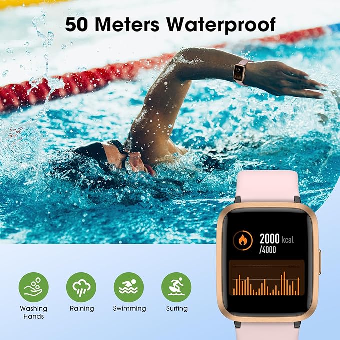 Fitness Tracker Watch with Heart Rate Monitor 5ATM Waterproof