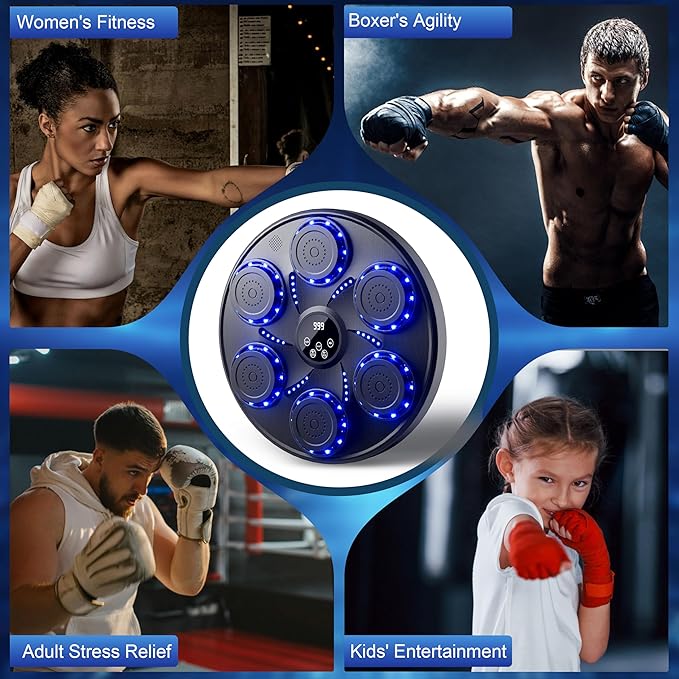 Music Boxing Machine, Wall Mounted Boxing Machine for Adults Kids, Bluetooth Smart Boxing Trainer with Boxing Gloves, Electronic Boxing Workout Equipment Target for Home Gym, 9 Modes & 9 Speeds