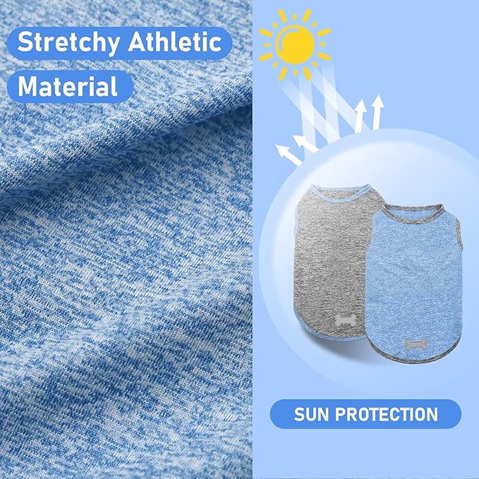 KYEESE 2 Pack Dog Shirts for Large Dogs Quick Dry Breathable Stretchy Sun Protection Pet T-Shirts with Reflective Label Tank Top Sleeveless Vest Dog Clothes, Light Blue+Grey, 3XL