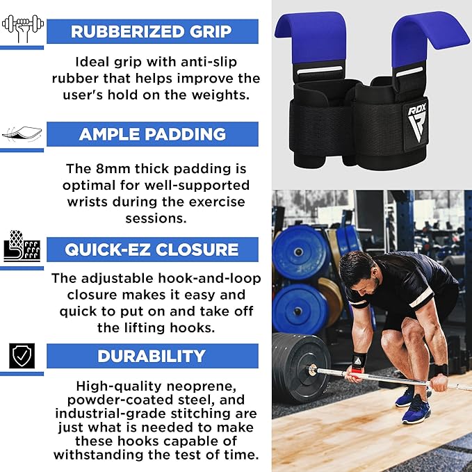 RDX Weight Lifting Hooks Straps Pair 7mm Neoprene