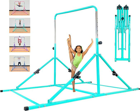 Upgrade Foldable Gymnastic Bar with Mat for Kids 3-12, 200 200 lbs