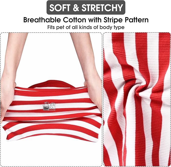 Dog Shirt Striped Clothes Stretchy Vests for Small Medium Large Dogs Boy Girl Cat Apparel Soft Cotton Puppy T-Shirts Lightweight Pet Tank Top Kitten Outfit Pack-2 Red & Blue S