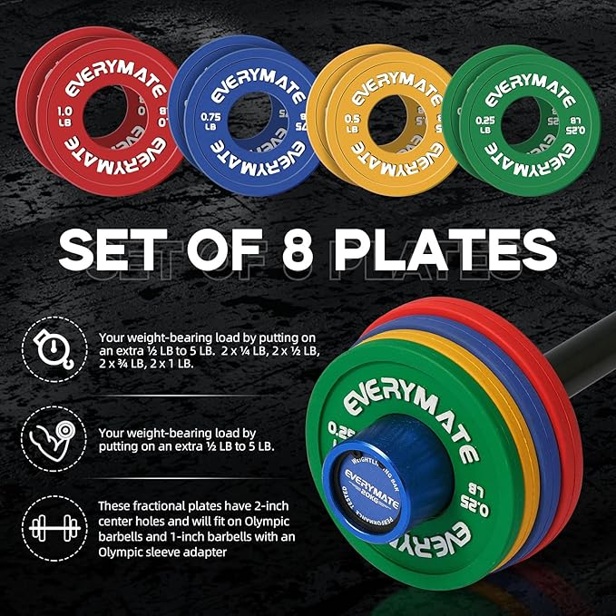 Rubber Fractional Weight Plates Set of 8 Micro 0.25LB 0.5LB 0.5LB 0.75LB 0.75LB 1 1 LB