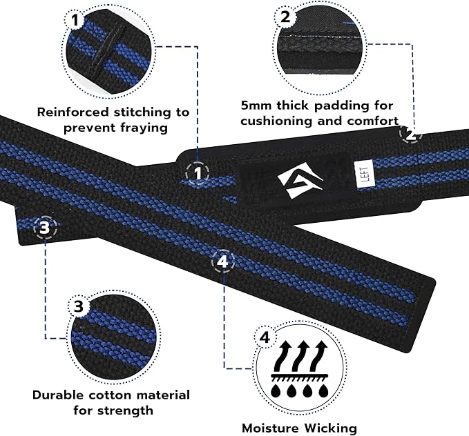 Lifting Wrist Straps for Weightlifting, Powerlifting & Deadlifts – 23” Neoprene Padded Cotton Straps for Strength Training & Gym Workouts - Maximum Grip Support for Men & Women