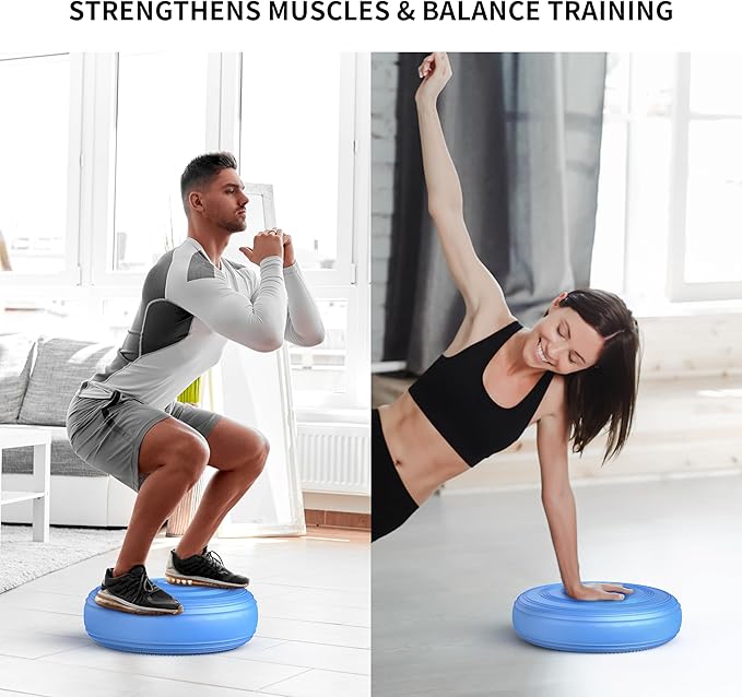 Inflated Wobble Cushion,Dyna Disc,Circular Non-slip Texture for Comfortable Sitting,Wiggle Seat to Improve Posture, Fitness, Stability for Sensory Kids Adults,Balance Seat with Pump for Core Strength