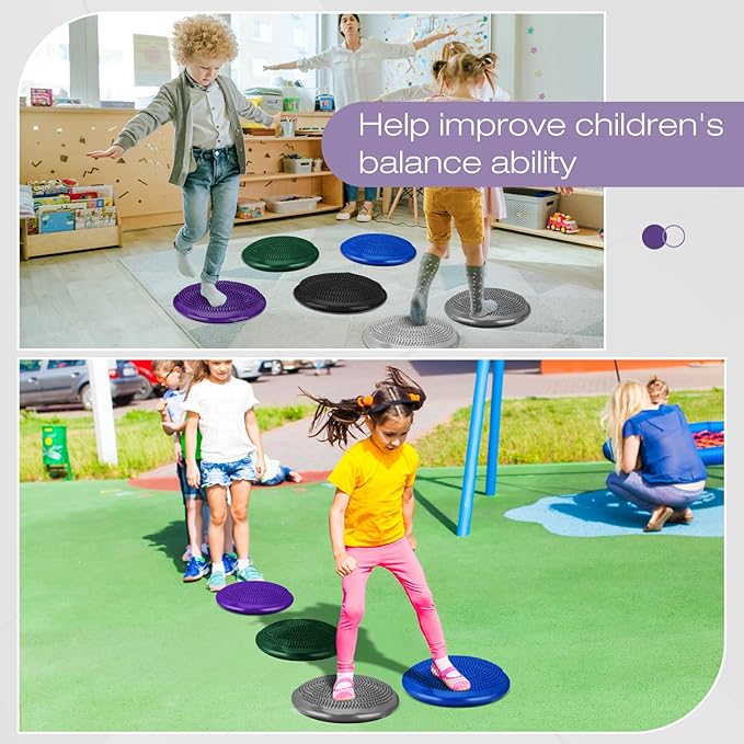 Amylove 6 Pcs Inflated Wobble Cushion Pump Wiggle Seat for Sensory Kids Flexible Seating Exercise Balance Disc Sensory Chair for Office School Home Equipment, Pump Included