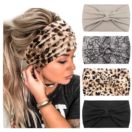 DRESHOW 4 Pack Turban Headbands for Women Wide Vintage Head Wraps Knotted Cute Hair Band Accessories