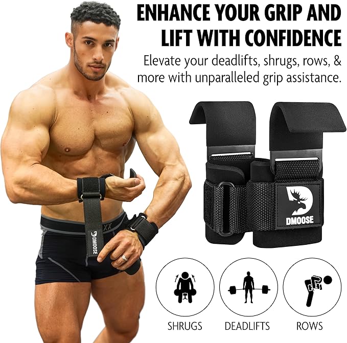 DMoose Fitness Weight Lifting Hooks for Men & 8 mm