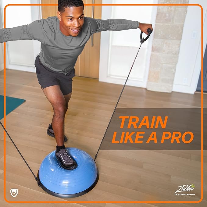 URBNFit Half Balance Ball - Yoga Ball Balance Trainer for Core Stability & Full Body Workout at Home or Gym - Resistance Bands, Pump and Exercise Guide Included