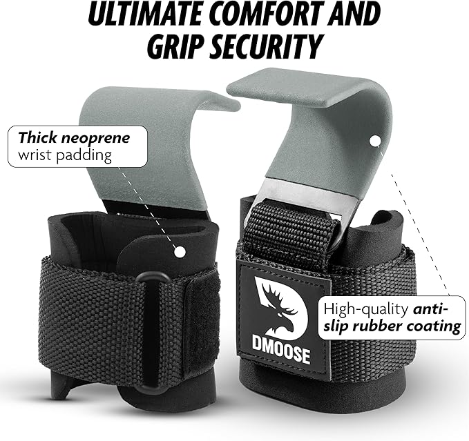 DMoose Fitness Weight Lifting Hooks for Men & 8 mm