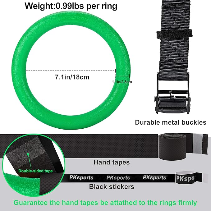 PACEARTH Gymnastic Rings 1100lbs Capacity with 14.76ft Adjustable