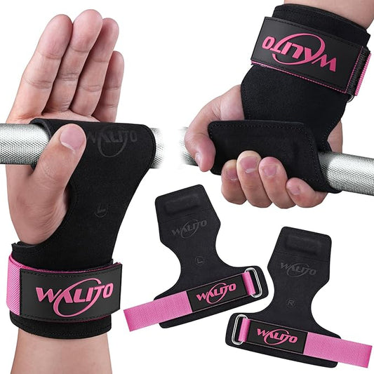 WALITO Weight Lifting Wrist Straps (Pair),Double Layer Leather Grips for Deadlift,Powerlifting and Gym Workouts, Adjustable Neoprene Padded Wrist Wraps - Men/Women, Heavy Duty Support