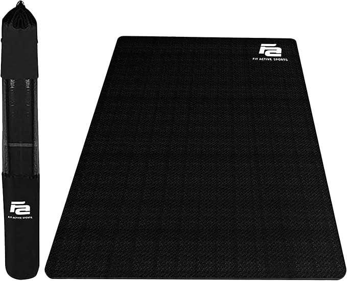 Fit Active Sports Large Exercise Mat 6' x 4' x 8mm Non-Slip Extra Wide Workout Mat for Home Gym, Cardio, Yoga, Floor Fitness, MMA, Plyo, and Jump Rope | Shoe Friendly Black