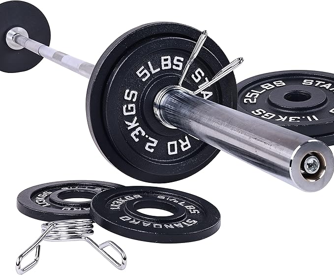 Signature Fitness Cast Iron Olympic 2-Inch Weight Plates Including 7FT Olympic Barbell, 130-Pound, 300-Pound or 325-Pound Set, Multiple Packages