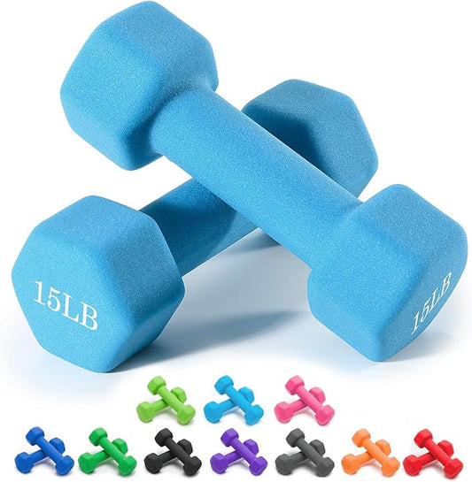 Portzon Weights Dumbbells 10 Colors Options Compatible with Set of 2 Neoprene Dumbbells Set,1-15 LB, Anti-Slip, Anti-roll, Hex Shape for Shoulder,Neck, and Hand Training for Seniors