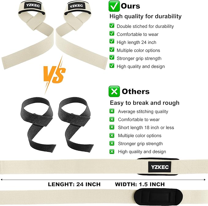 24" Cotton Weight Lifting Wrist Straps with Neoprene Cushioned Padded for Wrist Support and Protection，Weightlifting，Strength Training，Bodybuilding，Powerlifting，Dumbbell Workout，Men and Women (Pair)