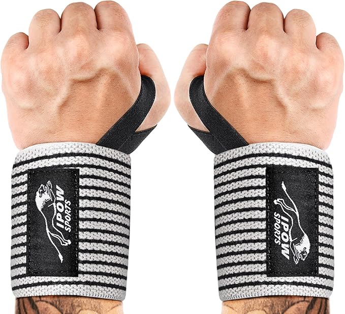 IPOW 18'' Professional Wrist Wraps for Weightlifting 2 Pack(IPF Approved), Heavy Duty Gym Wrist Straps for Working Out, Weight Lifting Wrist Brace for Men & Women, Wrist Support with Thumb Loop