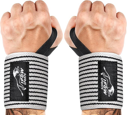 IPOW 18'' Professional Wrist Wraps for Weightlifting 2 Pack(IPF Approved), Heavy Duty Gym Wrist Straps for Working Out, Weight Lifting Wrist Brace for Men & Women, Wrist Support with Thumb Loop