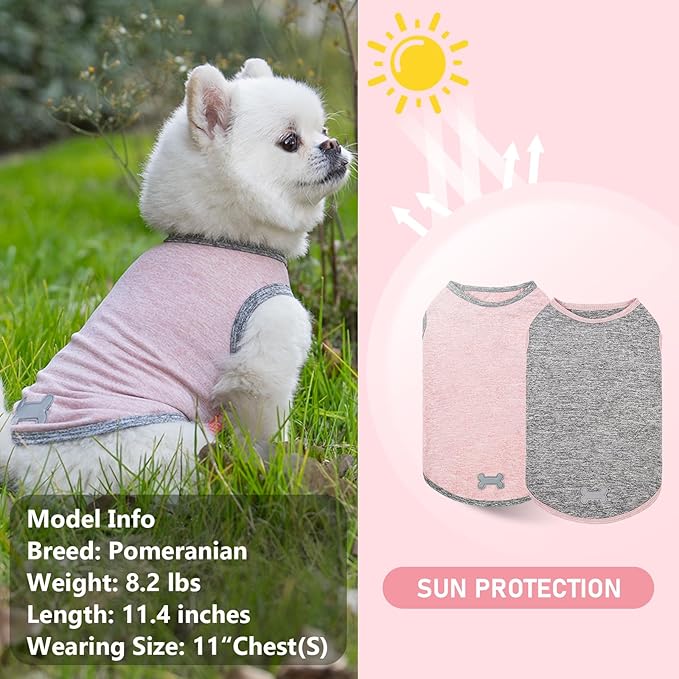 KYEESE 2Pack Dog Shirts Sun Protection Puppy T Shirt Pet Clothes Quick Dry for Small Dog with Reflective Label Soft Tank Top Sleeveless Pet Vest Puppy Clothes, Small