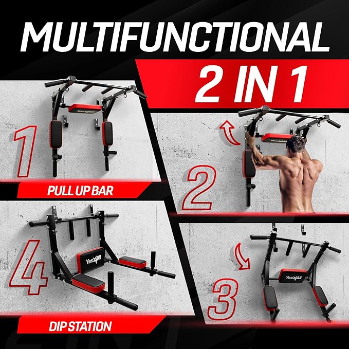 Yes4All Multifunctional Wall Mounted Pull Up Bar Chin 515 lbs