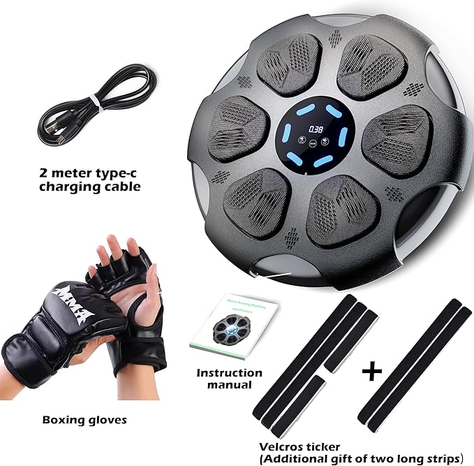 Music Boxing Machine, Wall Mounted Boxing Machine for Adults Kids, Bluetooth Smart Boxing Trainer with Boxing Gloves, Electronic Boxing Workout Equipment Target for Home Gym, 9 Modes & 9 Speeds