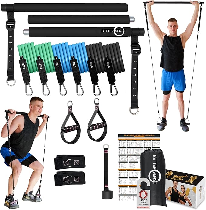 Upgraded Pilates Bar Kit – 39” Adjustable Exercise 6X 20, 20, 30, 30, 40 40 lbs