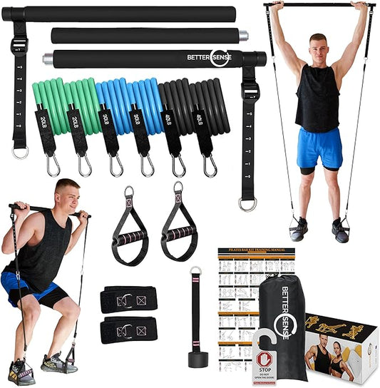 Upgraded Pilates Bar Kit – 39” Adjustable Exercise 6X 20, 20, 30, 30, 40 40 lbs