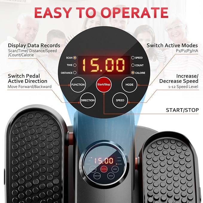 Under Desk Elliptical Machine, Ellipse Exerciser as Seen on TV for Seniors with Remote Control & 12 Adjustable Speeds, Elliptical Machine for Home