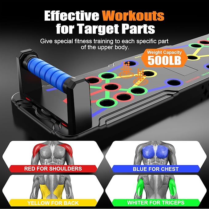 Solid Push Up Board 15 in 1 Home Workout Equipment Multi-Functional Pushup Stands System Fitness Floor Chest Muscle Exercise Professional Equipment Burn Fat Strength Training Arm Men & Women Weights