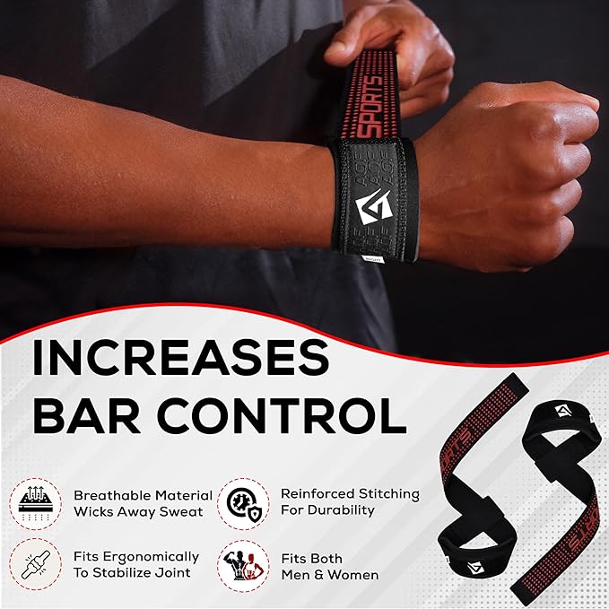 Lifting Wrist Straps for Weightlifting, Powerlifting & Deadlifts – 23” Neoprene Padded Cotton Straps for Strength Training & Gym Workouts - Maximum Grip Support for Men & Women