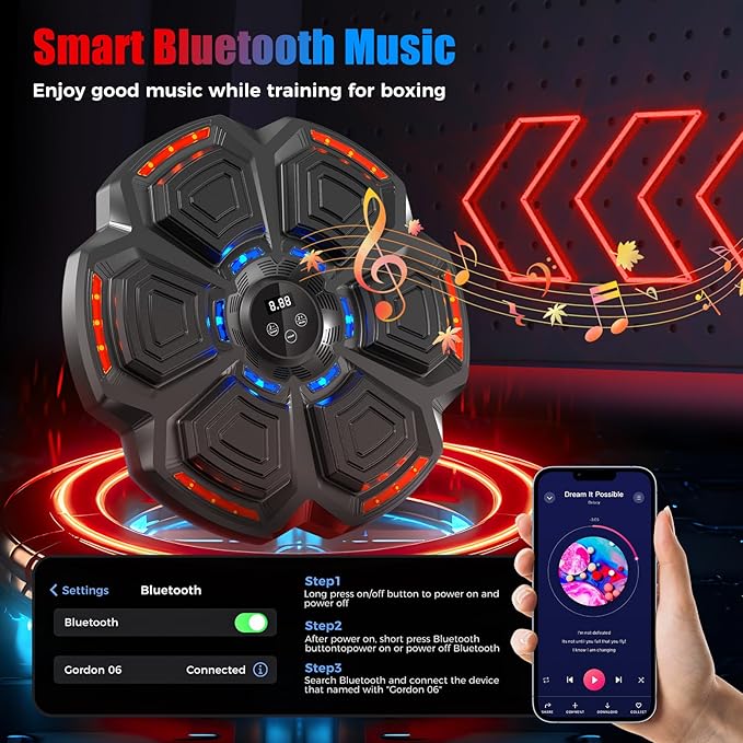 Music Boxing Machine for Adults,Bluetooth Smart Boxing Training Machine,Wall Target Punching Workout for Kids,Reflex Training Suitable for Home,Office,Gym,Fun Fitness Equipment