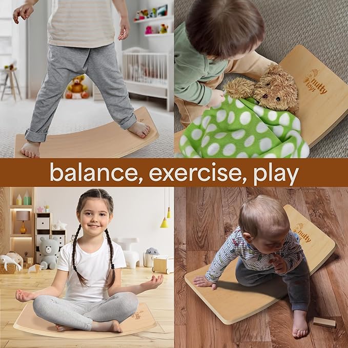 NUTTY TOYS Montessori Wooden Wobble Board for Kids & Adults -100% Natural Wood Balance Board Toddler Balancing Toy Unique Boy & Girl Open Ended Toy Best Christmas Stocking Stuffer Gifts Idea 2024
