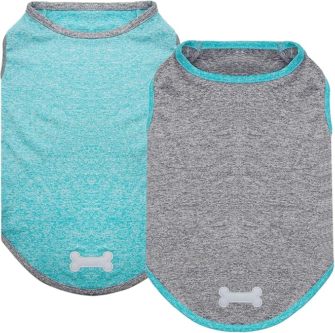 KYEESE 2 Pack Dog Shirts Sun Protection Quick Dry Soft Stretchy Pet T-Shirts with Reflective Label Tank Top Sleeveless Cat Vest Dog Clothes for Small Medium Dogs, Small, Grey+Blue